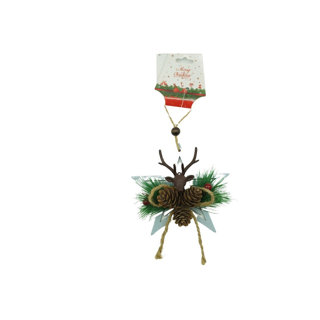 Ornament de brad stea cu cerb, Klevo, multicolor, lemn, 15 cm