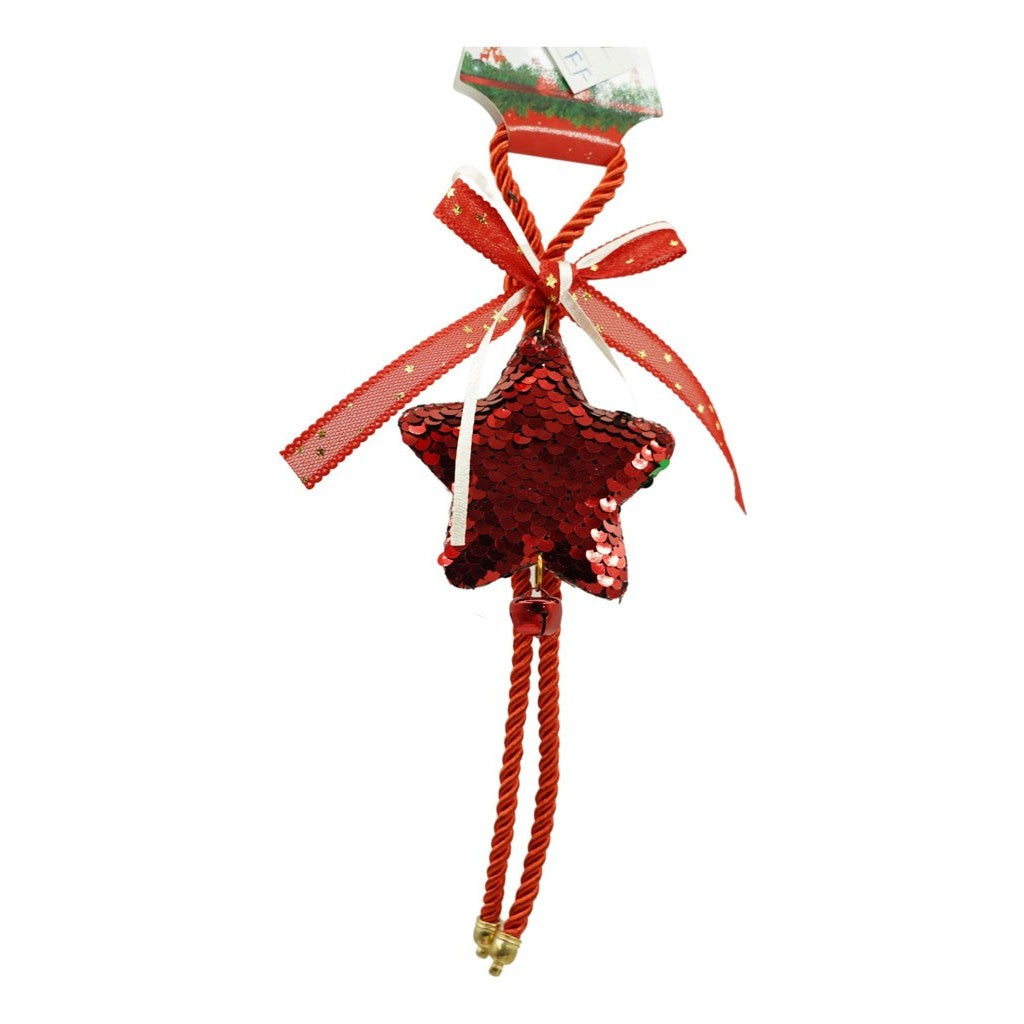 Ornament de brad stea cu paiete, Klevo, rosu, lemn, 25 cm