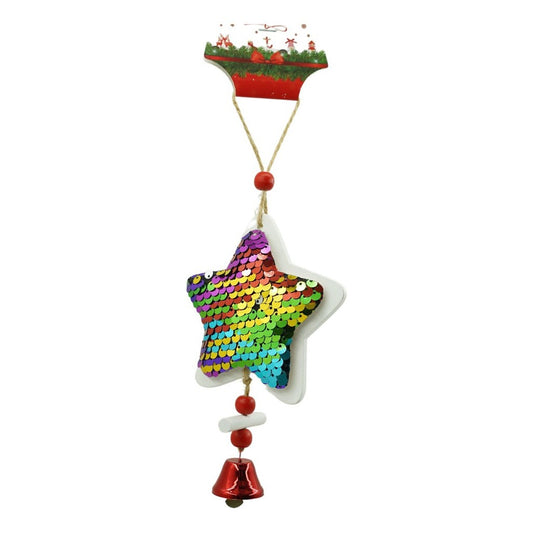 Ornament de brad stea din paiete, Klevo, multicolor, lemn, 18 cm