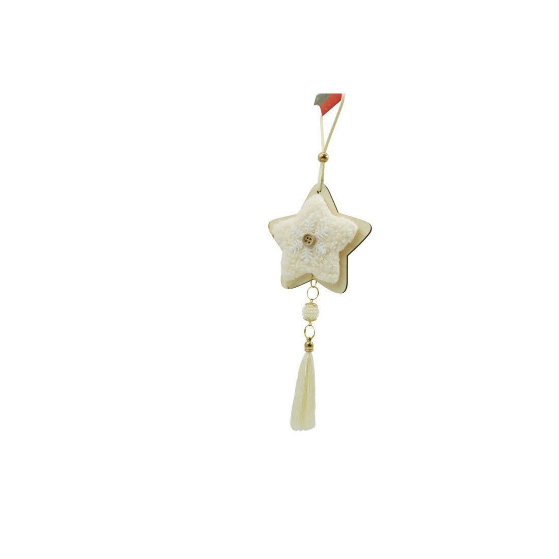 Ornament de brad stea, Klevo, alb, lemn/textil, 25 cm