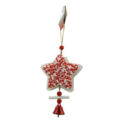 Ornament de brad stea din tweed, Klevo, alb/rosu, lemn, 18 cm