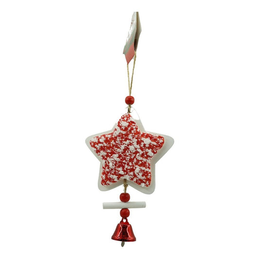 Ornament de brad stea din tweed, Klevo, alb/rosu, lemn, 18 cm