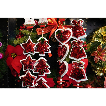 Ornament de brad trei brazi cu paiete, Klevo, rosu, lemn, 36 cm