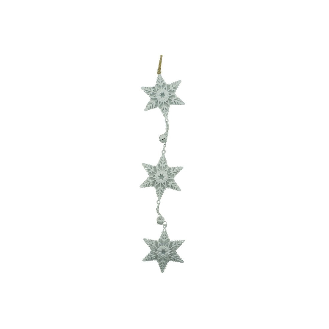 Ornament de brad trei fulgi de nea, Klevo, alb, metal, 30 cm