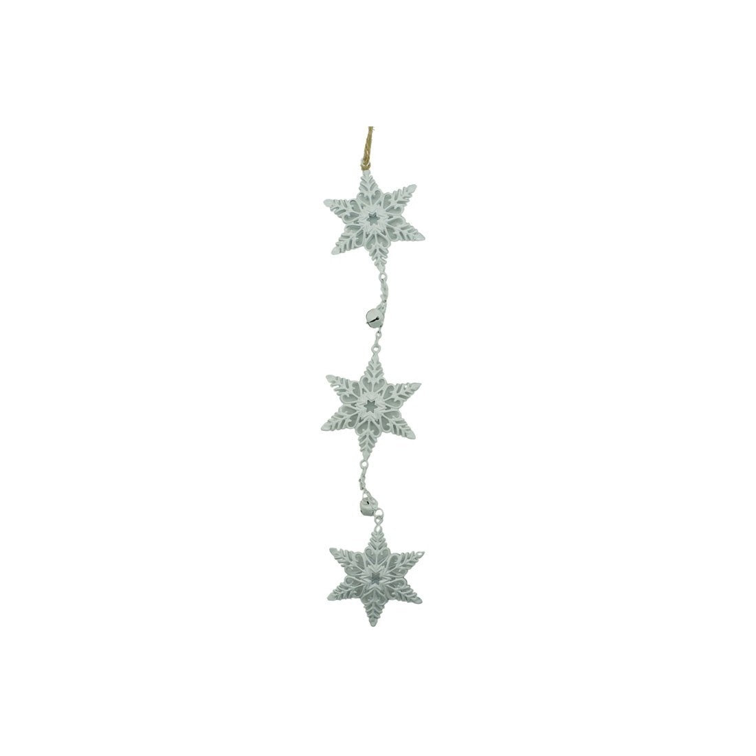 Ornament de brad trei fulgi de nea, Klevo, alb, metal, 30 cm