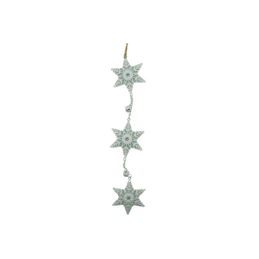 Ornament de brad trei fulgi de nea, Klevo, alb, metal, 30 cm