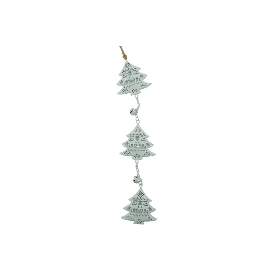 Ornament de brad trei pomi de craciun, Klevo, alb, metal, 30 cm