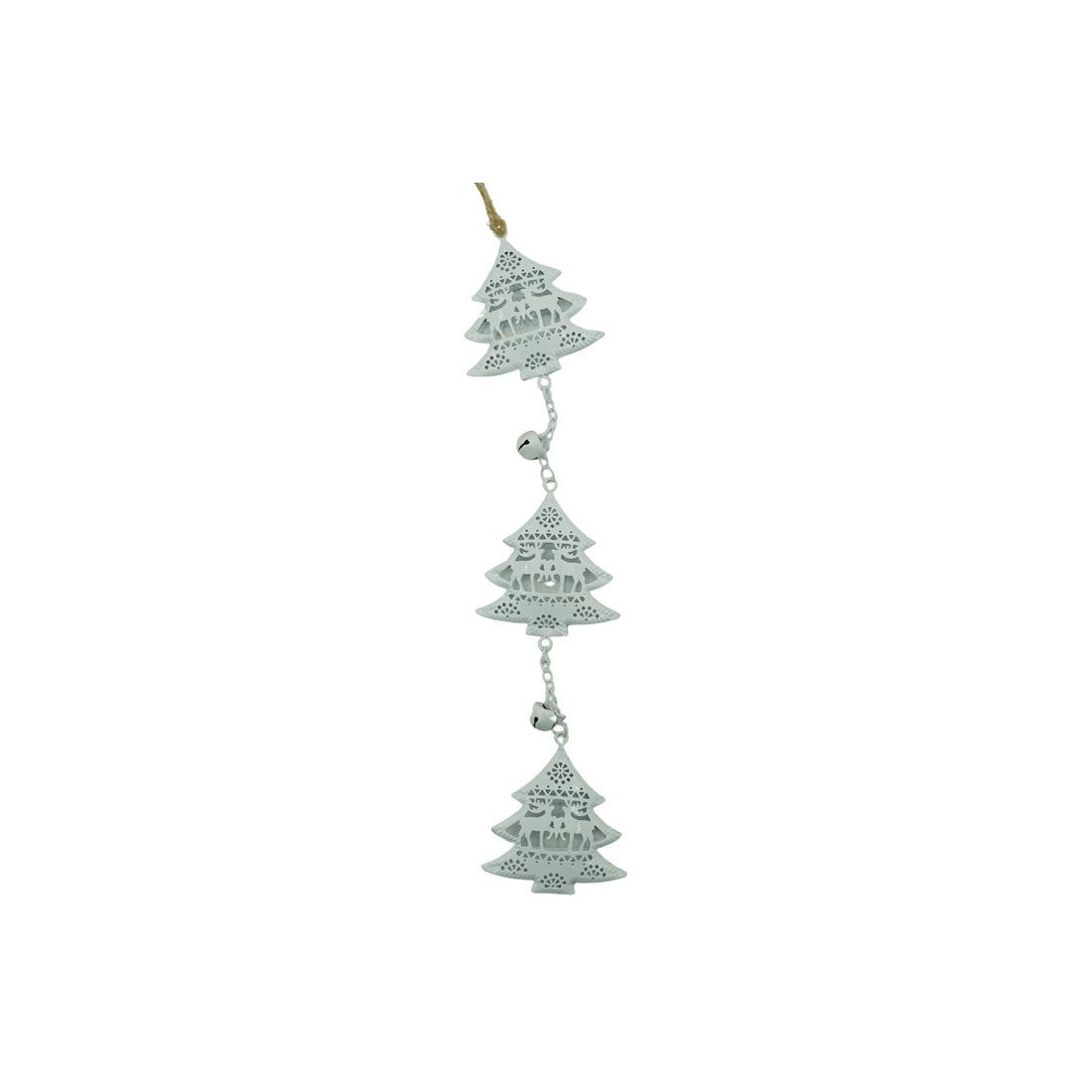 Ornament de brad trei pomi de craciun, Klevo, alb, metal, 30 cm