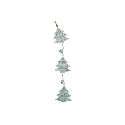 Ornament de brad trei pomi de craciun, Klevo, alb, metal, 30 cm