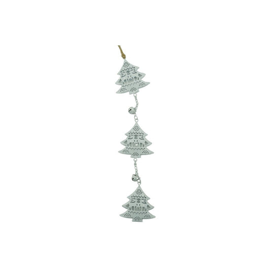 Ornament de brad trei pomi de craciun, Klevo, alb, metal, 30 cm