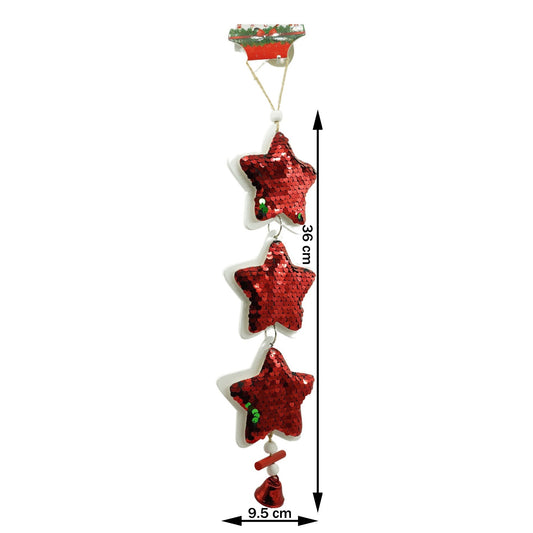 Ornament de brad trei stele cu paiete, Klevo, rosu, lemn, 36 cm