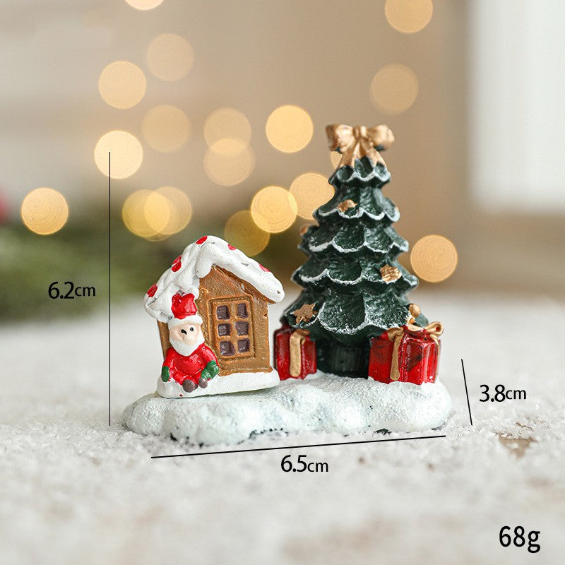 Ornament de Craciun din Rasina pentru Decor, Klevo, Model Casuta cu Brad, Decoratiune de Birou pentru Craciun, 6.5 x 6.5 x 4 cm, Rosu Verde