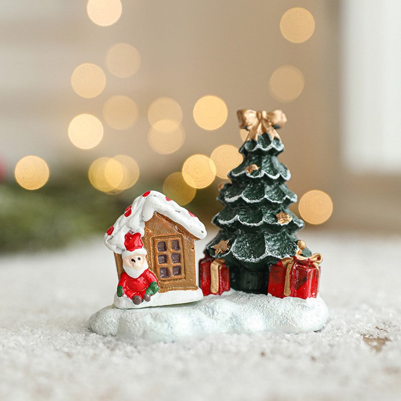 Ornament de Craciun din Rasina pentru Decor, Klevo, Model Casuta cu Brad, Decoratiune de Birou pentru Craciun, 6.5 x 6.5 x 4 cm, Rosu Verde