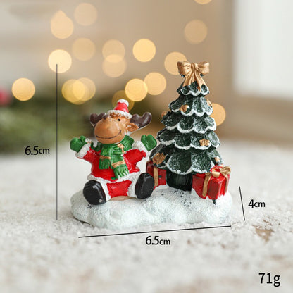 Ornament de Craciun din Rasina pentru Decor, Klevo, Model Ren cu Brad, Decoratiune de Birou pentru Craciun, 6.5 x 6.5 x 4 cm, Rosu Verde