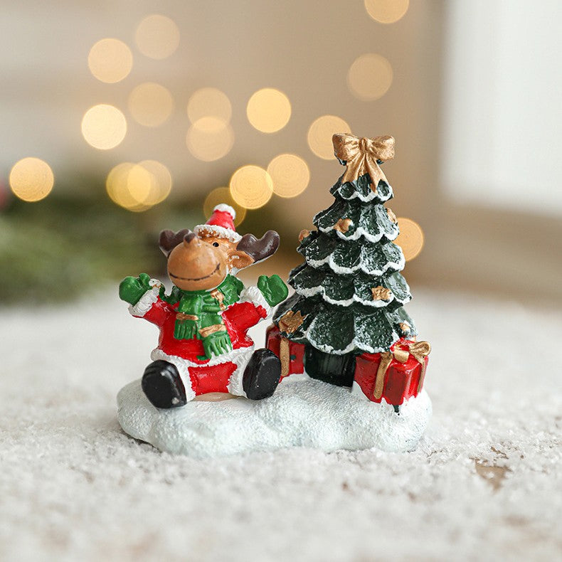 Ornament de Craciun din Rasina pentru Decor, Klevo, Model Ren cu Brad, Decoratiune de Birou pentru Craciun, 6.5 x 6.5 x 4 cm, Rosu Verde