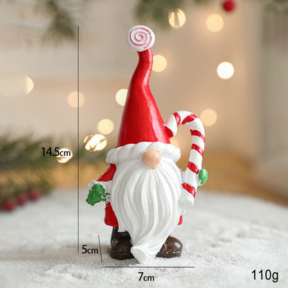 Ornament de Craciun din Rasina pentru Decor, Klevo, Model Spiridus, Decoratiune de Birou pentru Craciun, 14.5 x 7 x 5 cm, Rosu Alb