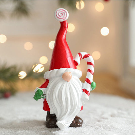 Ornament de Craciun din Rasina pentru Decor, Klevo, Model Spiridus, Decoratiune de Birou pentru Craciun, 14.5 x 7 x 5 cm, Rosu Alb