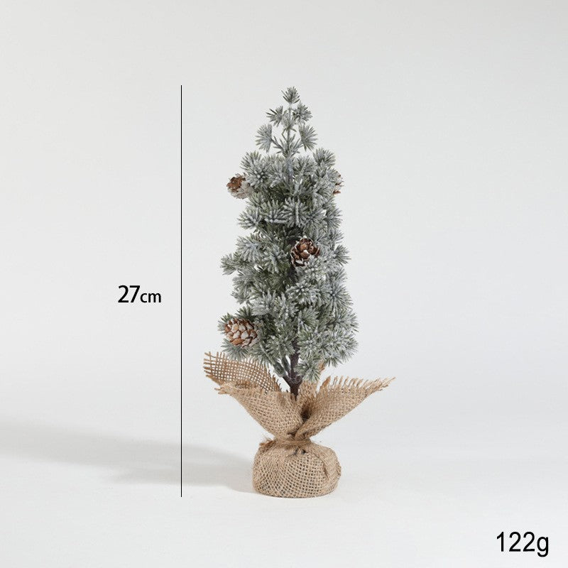 Decoratiune Craciun pentru Masa, Klevo, Ornament de Decor Model Brad de Craciun de Dimensiuni Mici cu Fulgi Albi, pentru Birou si Interior, din Plastic Calitativ 27 cm, Verde Alb