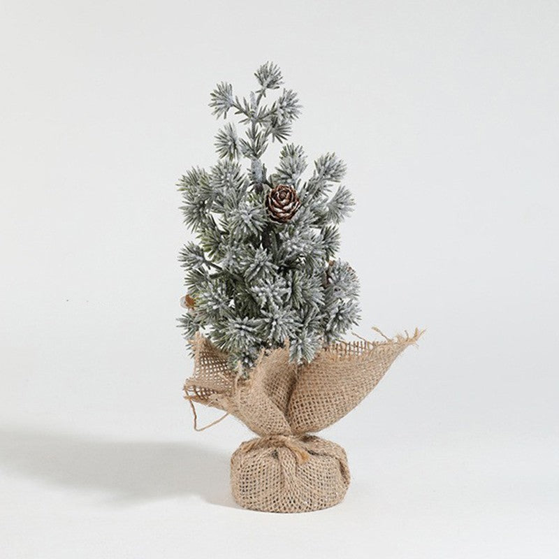 Decoratiune Craciun pentru Masa, Klevo, Ornament de Decor Model Brad de Craciun de Dimensiuni Mici cu Fulgi Albi, pentru Birou si Interior, din Plastic Calitativ 20 cm, Verde Alb