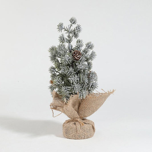 Decoratiune Craciun pentru Masa, Klevo, Ornament de Decor Model Brad de Craciun de Dimensiuni Mici cu Fulgi Albi, pentru Birou si Interior, din Plastic Calitativ 20 cm, Verde Alb