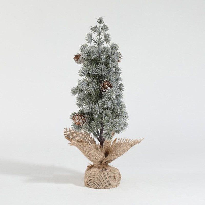 Decoratiune Craciun pentru Masa, Klevo, Ornament de Decor Model Brad de Craciun de Dimensiuni Mici cu Fulgi Albi, pentru Birou si Interior, din Plastic Calitativ 27 cm, Verde Alb