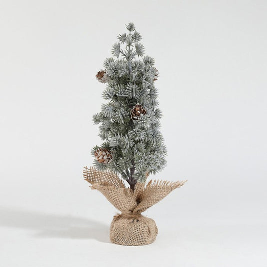 Decoratiune Craciun pentru Masa, Klevo, Ornament de Decor Model Brad de Craciun de Dimensiuni Mici cu Fulgi Albi, pentru Birou si Interior, din Plastic Calitativ 27 cm, Verde Alb