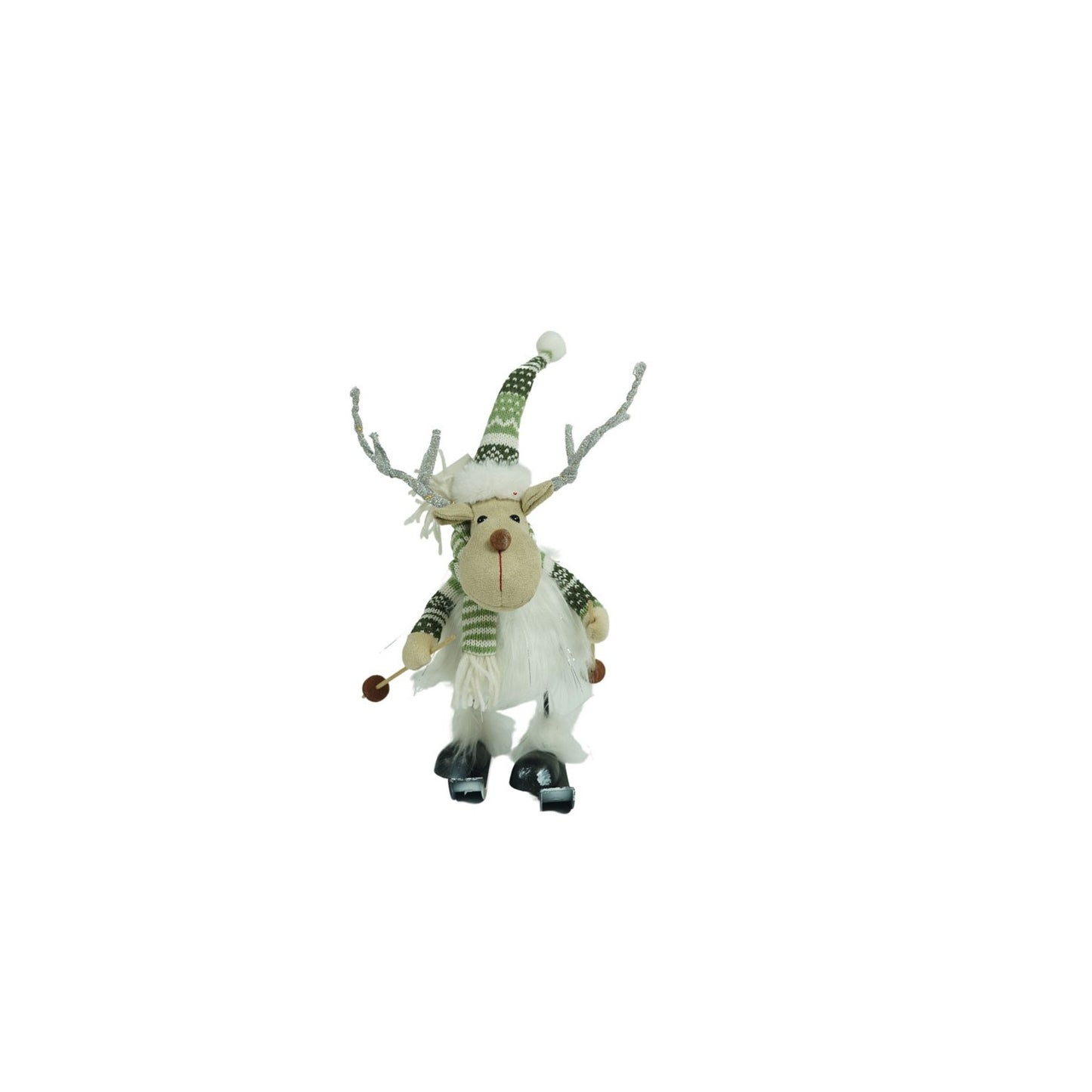 Ornament de Craciun ren pe schiuri, Klevo, alb/verde, textil, 33 cm