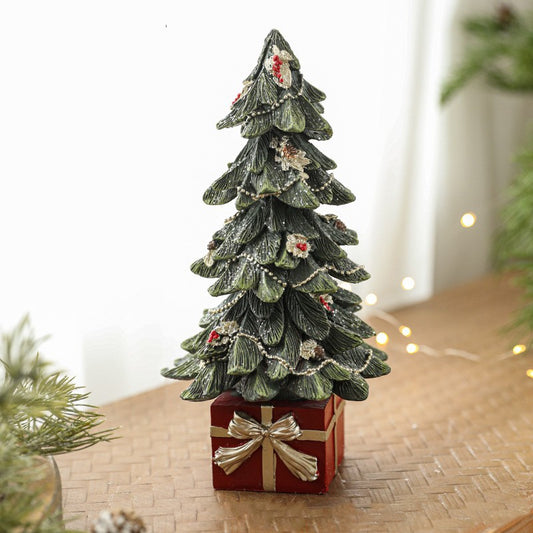 Ornament Decoratiune de Craciun, Klevo, Decoratiune Mica pentru Craciun din Rasina, Model Brad Impodobit cu Cadouri, 26.5 x 13 x 13 cm, Verde