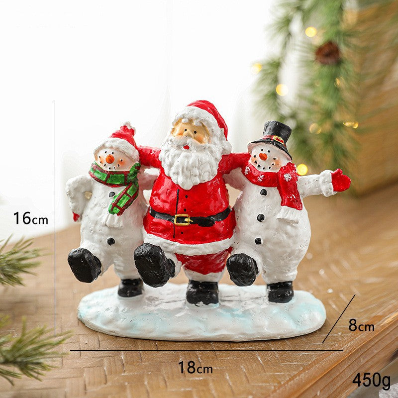 Ornament Decoratiune de Craciun, Klevo, Decoratiune Mica pentru Craciun din Rasina, Model Mos Craciun cu Oameni de Zapada, 16 x 18 x 8 cm, Rosu Alb