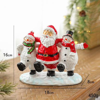 Ornament Decoratiune de Craciun, Klevo, Decoratiune Mica pentru Craciun din Rasina, Model Mos Craciun cu Oameni de Zapada, 16 x 18 x 8 cm, Rosu Alb