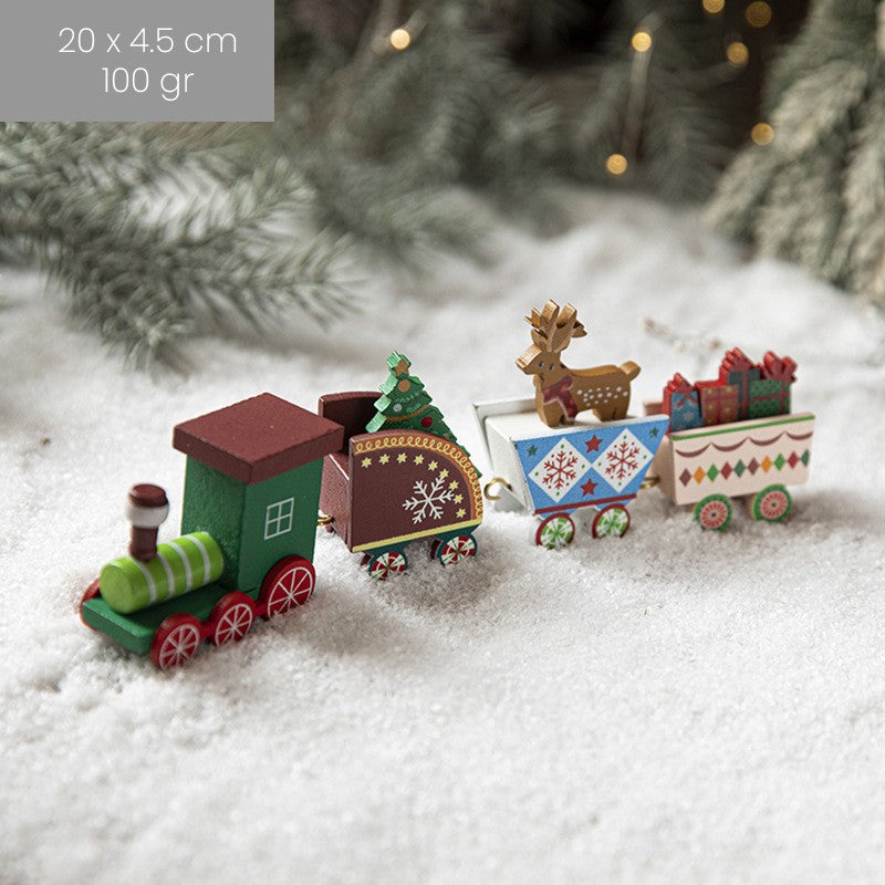 Ornament Decoratiune de Craciun Tren Pictat, Klevo, Tip Ornament Jucarie de Decor pentru Craciun, din Lemn 20 cm, Tren Figurina de Craciun, Multicolor
