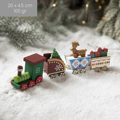 Ornament Decoratiune de Craciun Tren Pictat, Klevo, Tip Ornament Jucarie de Decor pentru Craciun, din Lemn 20 cm, Tren Figurina de Craciun, Multicolor