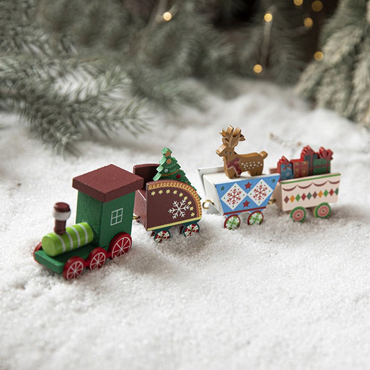 Ornament Decoratiune de Craciun Tren Pictat, Klevo, Tip Ornament Jucarie de Decor pentru Craciun, din Lemn 20 cm, Tren Figurina de Craciun, Multicolor