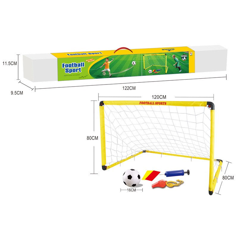 Set Poarta de Fotbal pentru Copii, Klevo, 80x120 cm, Minge, Cartonase, Pompa, Fluier, Interactiv, Distractiv, Galben