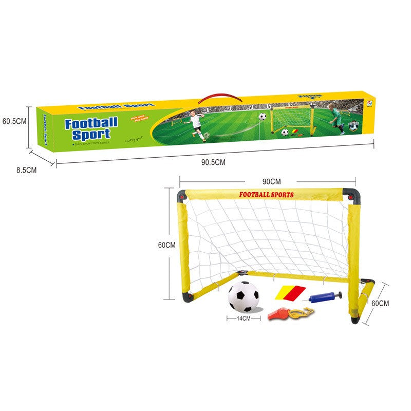 Set Poarta de Fotbal pentru Copii, Klevo, 60x90 cm, Minge, Cartonase, Pompa, Fluier, Interactiv, Distractiv, Galben