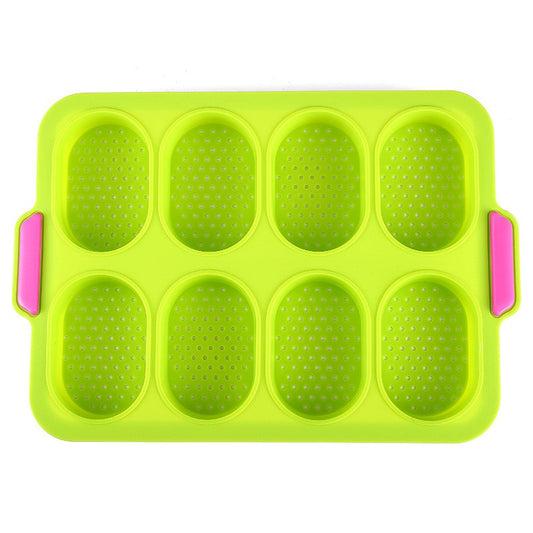 Forme de Silicon pentru Copt, Klevo, 8 Forme Ovale, pentru Paine si Prajituri, 34.5 x 23.8 x 2.5 cm, Verde/Roz