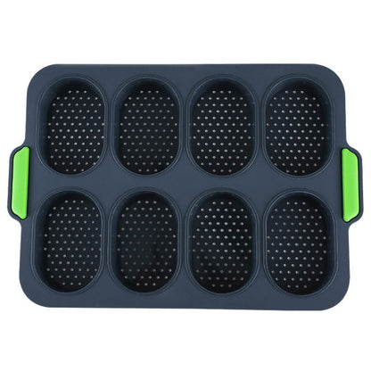 Forme de Silicon pentru Copt, Klevo, 8 Forme Ovale, pentru Paine si Prajituri, 34.5 x 23.8 x 2.5 cm, Negru/Verde