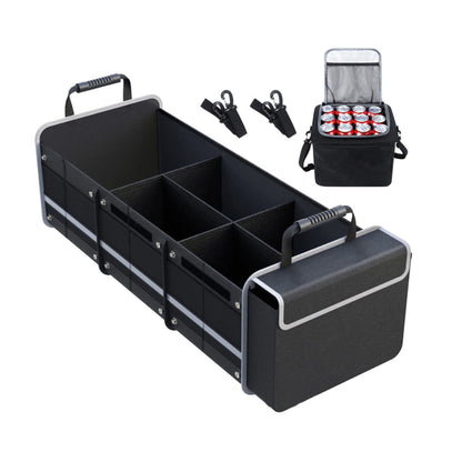 Organizator Auto pentru Portbagaj, Klevo, Model Pliabil, din Panza, cu Geanta Termoizolanta Detasabila, 3 Compartimente, Curele Ajustabile, 90 x 35 x 30 cm, Negru