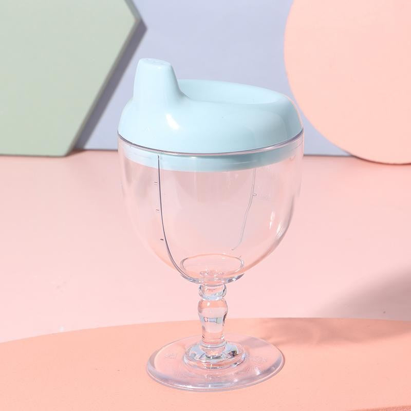 Pahar din Plastic Transparent cu Picior, Klevo, pentru Copii, 14 x 7.7 cm, cu Cioc Antiscurgere, + 3 Ani, Fara Maner, Albastru