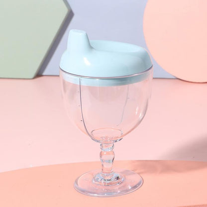 Pahar din Plastic Transparent cu Picior, Klevo, pentru Copii, 14 x 7.7 cm, cu Cioc Antiscurgere, + 3 Ani, Fara Maner, Albastru
