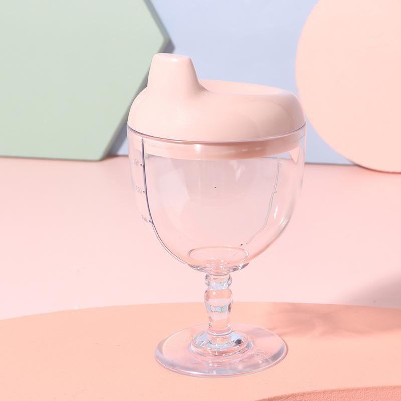Pahar din Plastic Transparent cu Picior, Klevo, pentru Copii, 14 x 7.7 cm, cu Cioc Antiscurgere, + 3 Ani, Fara Maner, Roz