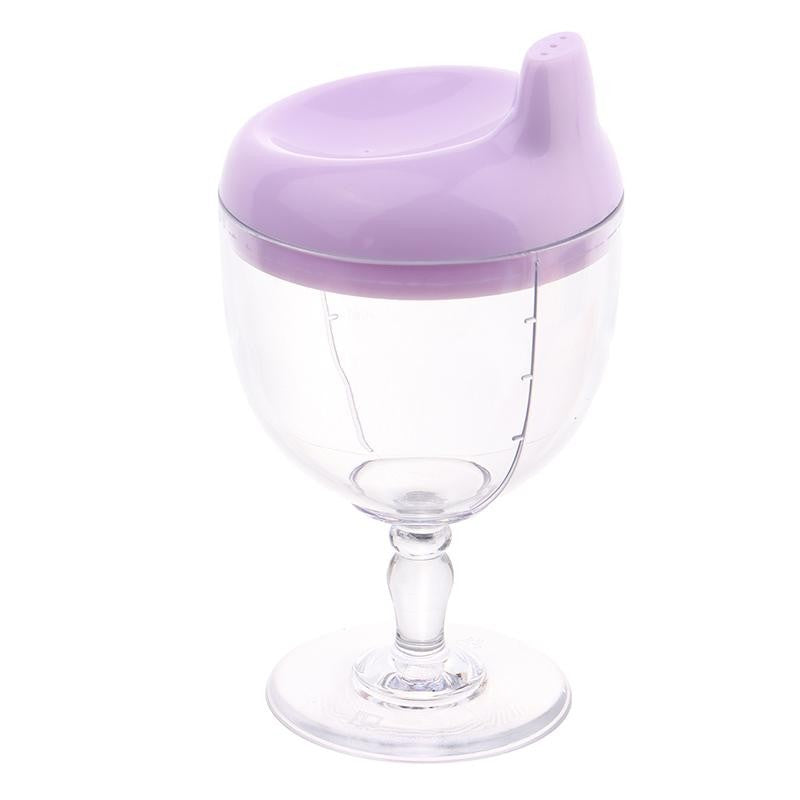 Pahar din Plastic Transparent cu Picior, Klevo, pentru Copii, 14 x 7.7 cm, cu Cioc Antiscurgere, + 3 Ani, Fara Maner, Mov
