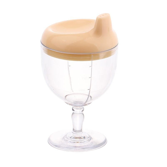 Pahar din Plastic Transparent cu Picior, Klevo, pentru Copii, 14 x 7.7 cm, cu Cioc Antiscurgere, + 3 Ani, Fara Maner, Galben