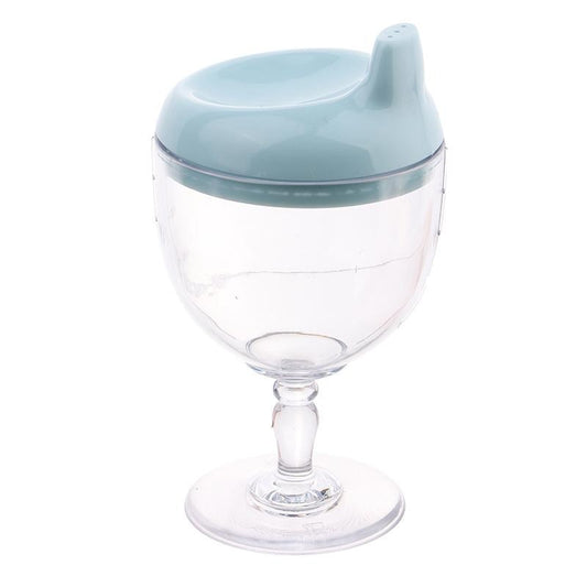 Pahar din Plastic Transparent cu Picior, Klevo, pentru Copii, 14 x 7.7 cm, cu Cioc Antiscurgere, + 3 Ani, Fara Maner, Albastru