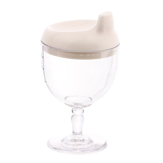 Pahar din Plastic Transparent cu Picior, Klevo, pentru Copii, 14 x 7.7 cm, cu Cioc Antiscurgere, + 3 Ani, Fara Maner, Alb
