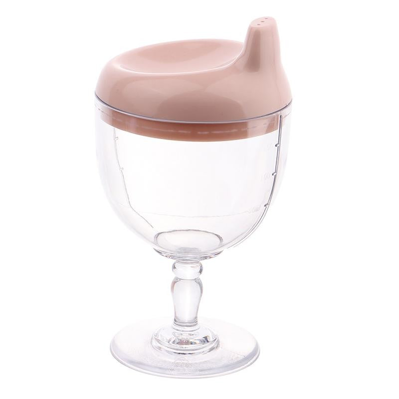Pahar din Plastic Transparent cu Picior, Klevo, pentru Copii, 14 x 7.7 cm, cu Cioc Antiscurgere, + 3 Ani, Fara Maner, Roz