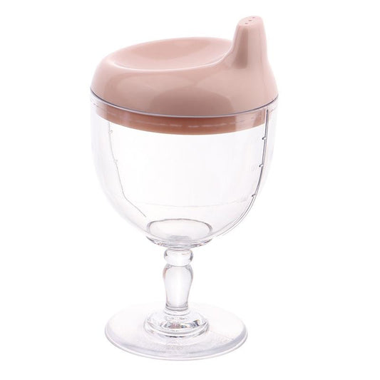 Pahar din Plastic Transparent cu Picior, Klevo, pentru Copii, 14 x 7.7 cm, cu Cioc Antiscurgere, + 3 Ani, Fara Maner, Roz