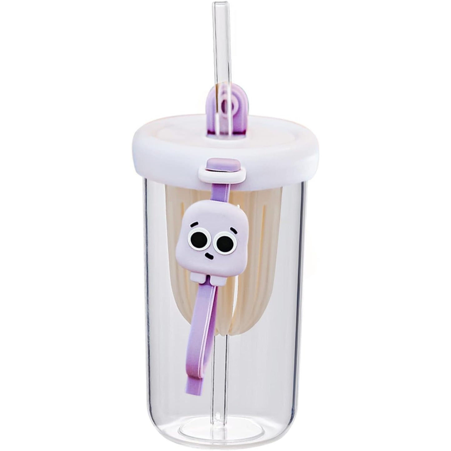 Pahar din silicon, cu capac si pai, pentru copii, Klevo, anti-cadere, compartiment pentru fructe/ceai/gheata, rezistent la temperaturi inalte, 500ml, Mov, 14.5x8.8x20 cm