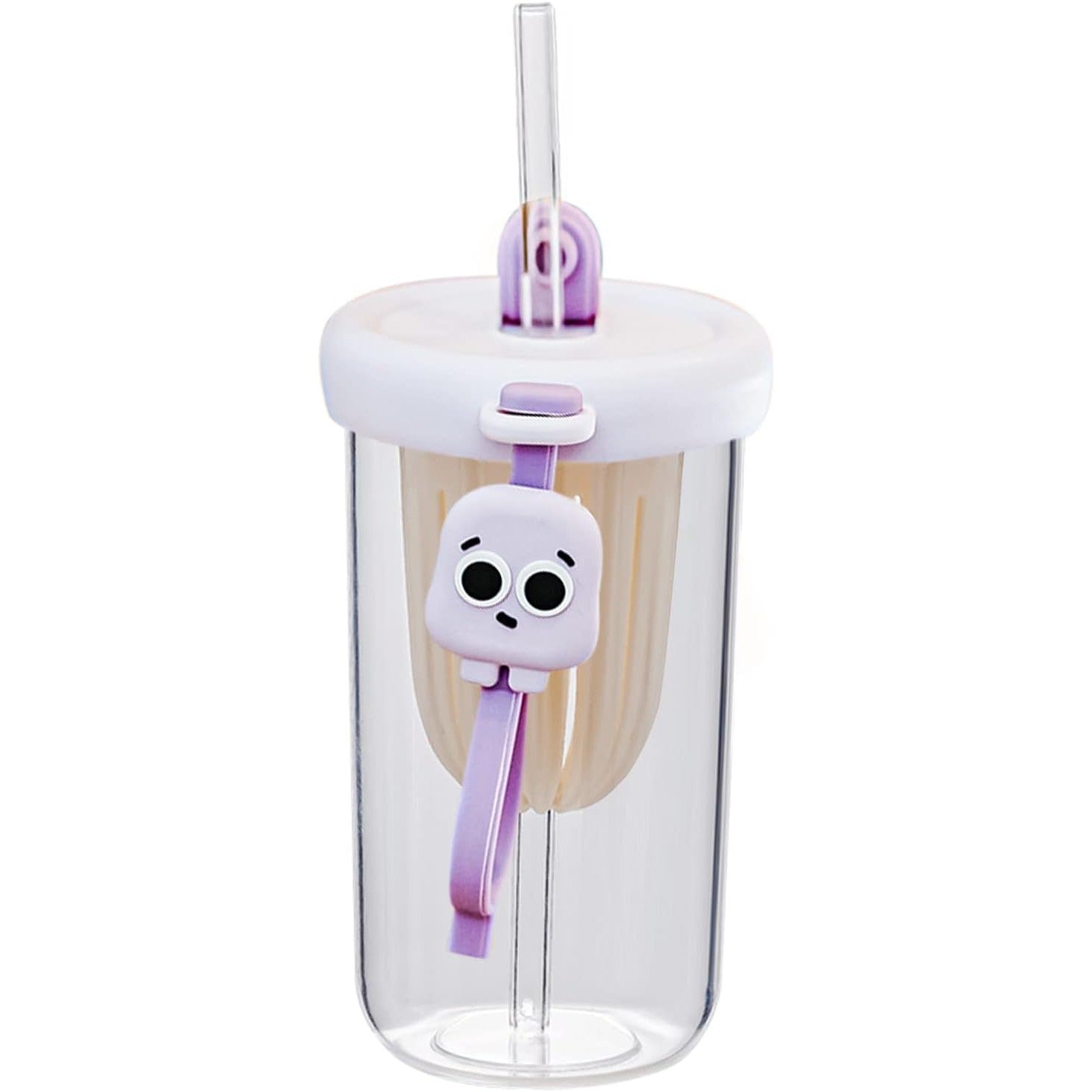 Pahar din silicon, cu capac si pai, pentru copii, Klevo, anti-cadere, compartiment pentru fructe/ceai/gheata, rezistent la temperaturi inalte, 500ml, Mov, 14.5x8.8x20 cm