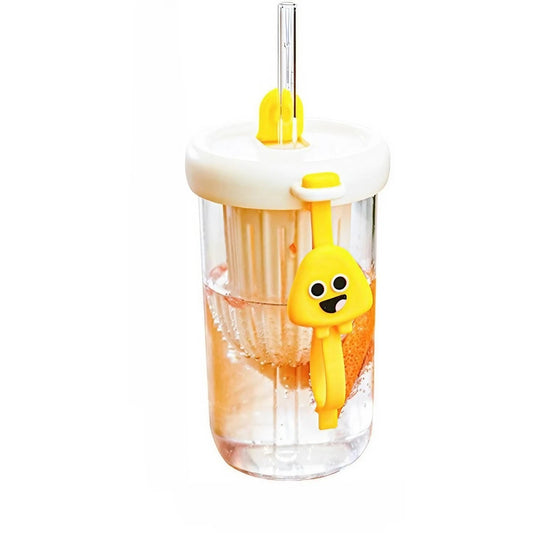 Pahar din silicon, cu capac si pai, pentru copii, Klevo, anti-cadere, compartiment pentru fructe/ceai/gheata, rezistent la temperaturi inalte, 500ml, Alb, 14.5x8.8x20 cm